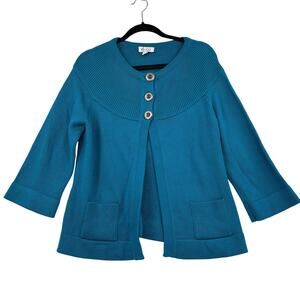 Denim & Co Cardigan Sweater Womens Size S Blue Pockets 3 Buttons